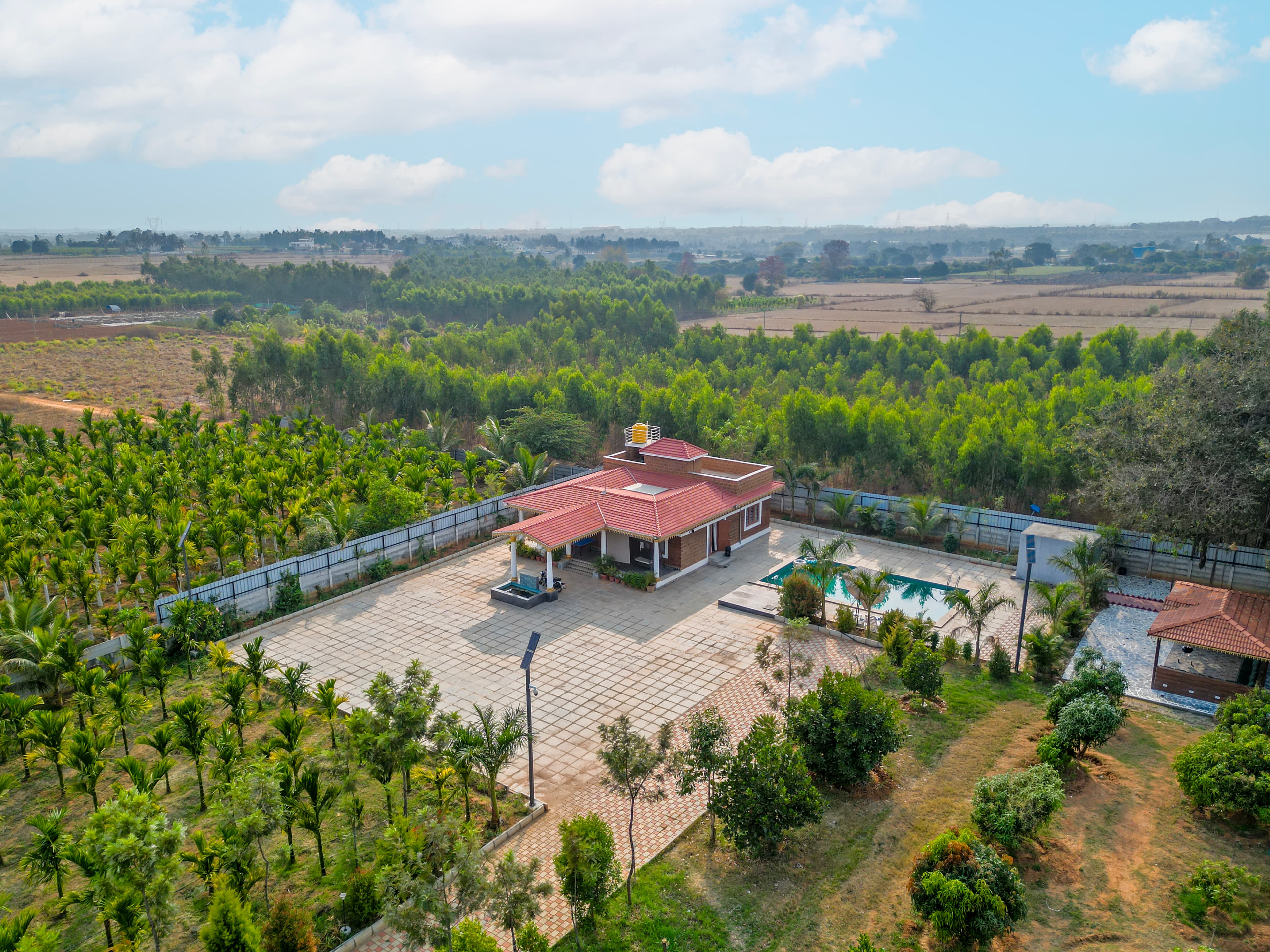 LTS243 | Rustic 2-BHK Pet-friendly Villa with Pool, Gazebo Amid Banyan Trees | Near Nandi Hills